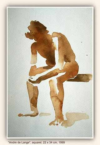 Zittende man, aquarel, ca. 32 x 22 cm, 2000